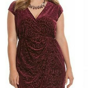 Lane Bryant Velvet Merlot Faux Wrap Dress